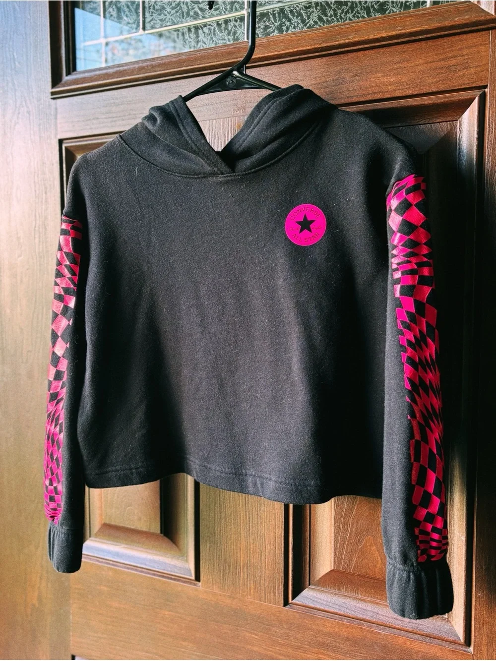Converse Girls Black And Pink Hoodie M